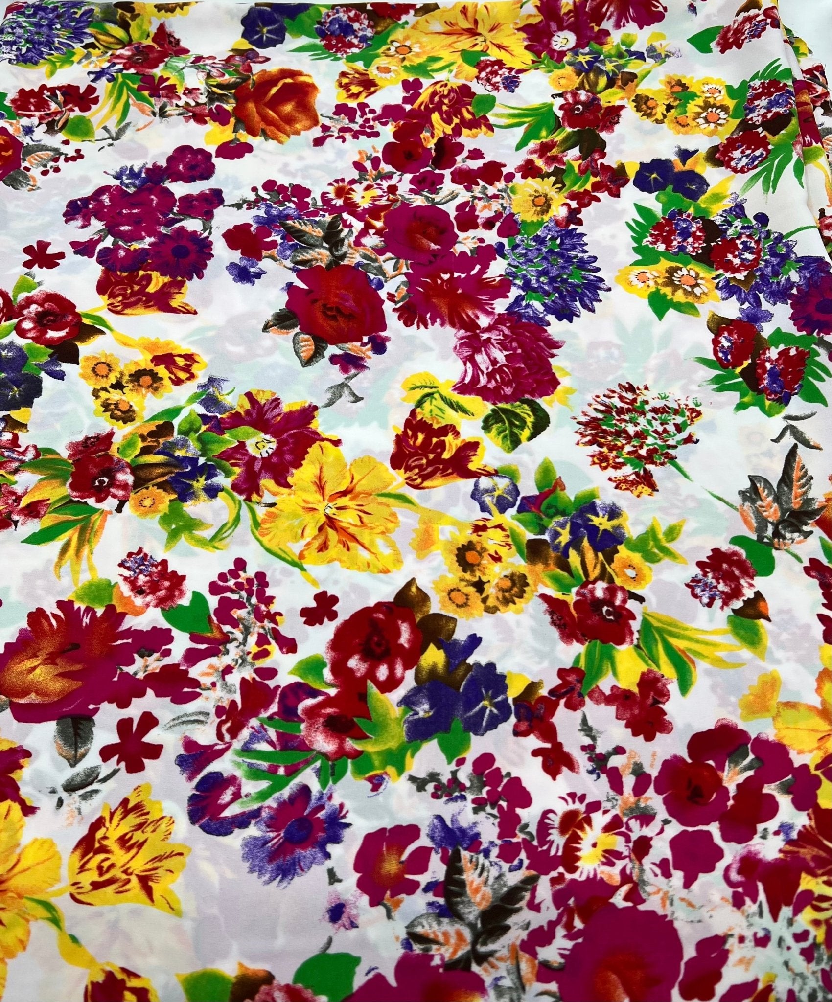 White Multi Colour Floral Non Stretch Woven Fabric - T9 Fabrics